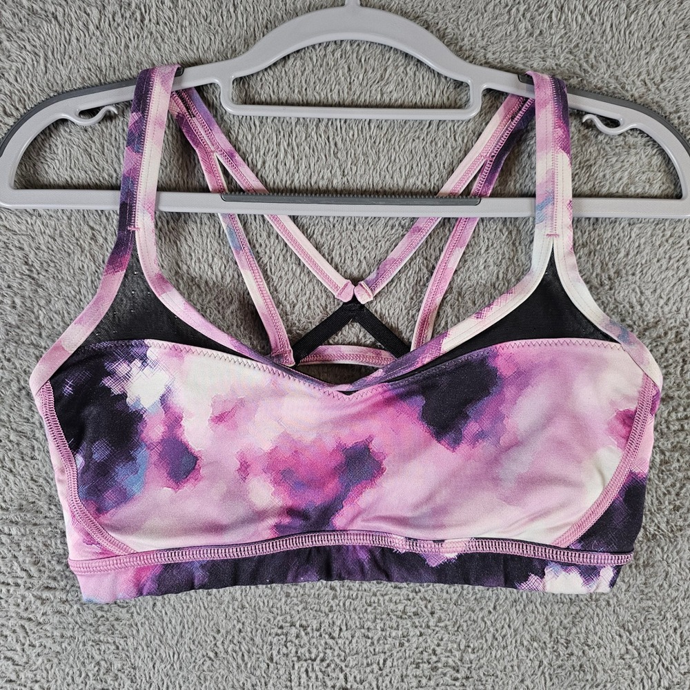 Lululemon Free To Be Bra Pink Purple Watercolor Strappy Back Size 6